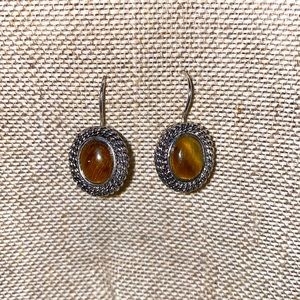 Brown and silver drop earrings, pre-owned